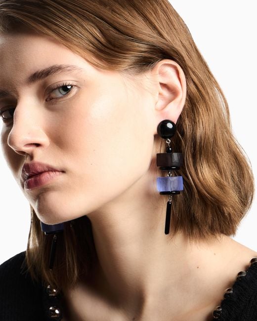Emporio Armani White Oversized Pendant Earrings With Geometric Elements