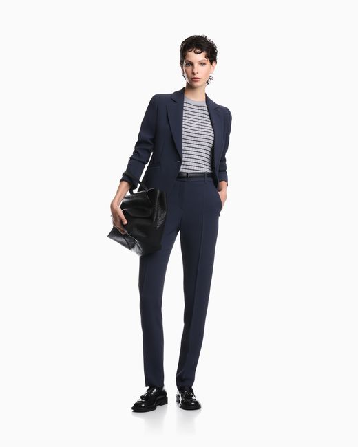 Emporio Armani Gray Crewneck Sweater With Short Sleeves And Striped Rib Motif
