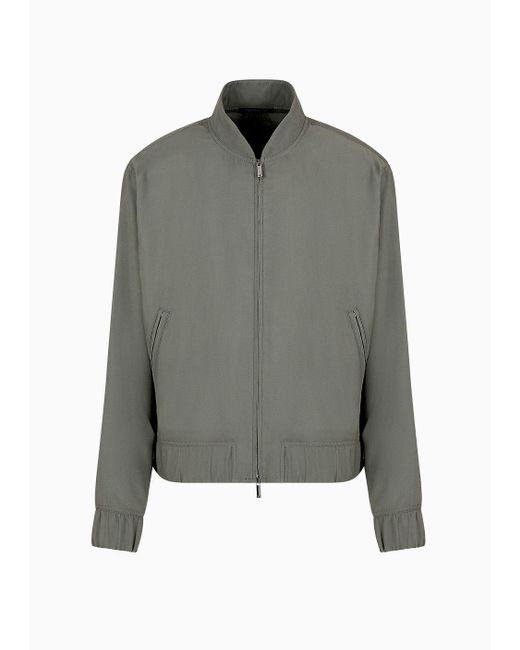 Emporio Armani Gray Zip-up Blouson In Flowing Peach-feel Rayon for men