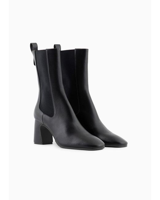 Emporio Armani Black Nappa Leather High-heeled Ankle Boots With Elastic Insert