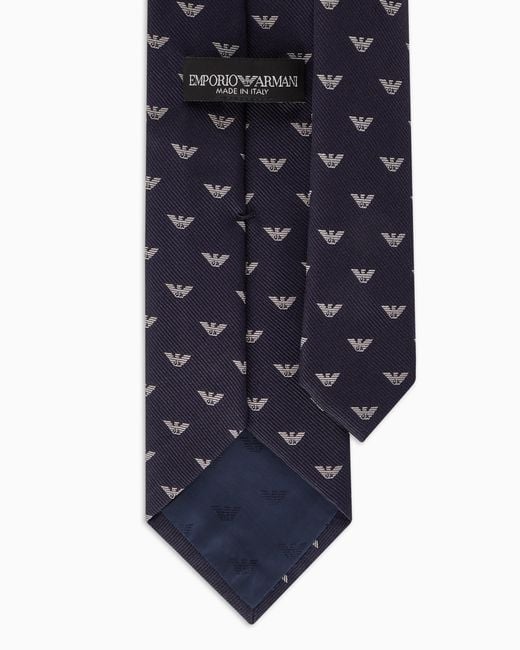 Emporio Armani Blue Pure Silk Tie With Jacquard All-Over Eagles for men
