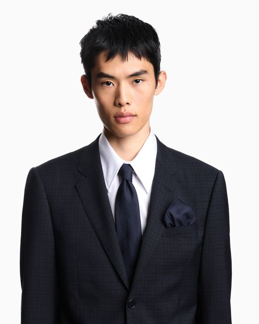 Emporio Armani Blue Micro-Textured Pure Silk Pocket Square for men