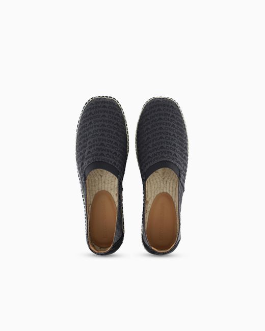 Emporio Armani White Jacquard Espadrilles With All-Over Logo Lettering for men