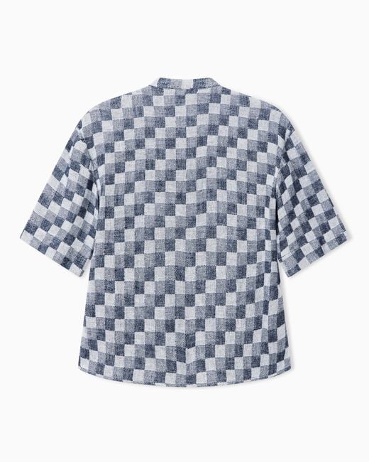 Emporio Armani Blue Check Linen Gauze Shirt