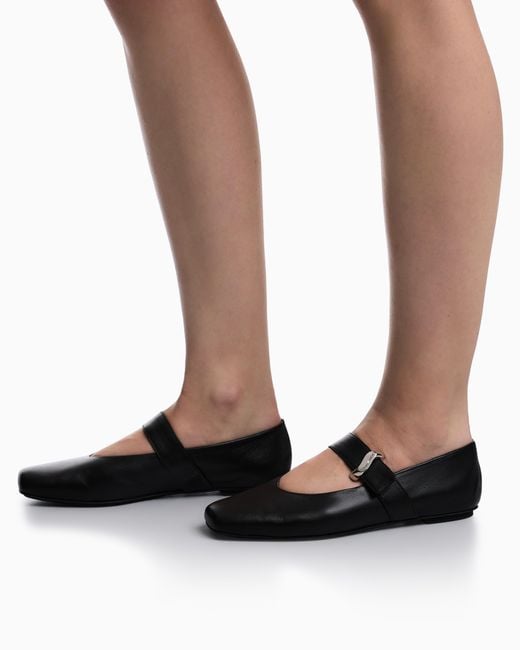 Emporio Armani White Nappa-Leather Ballerinas