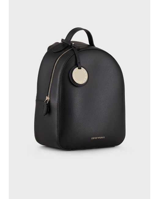 Emporio Armani Black Palmellato Finish Backpack With Charm