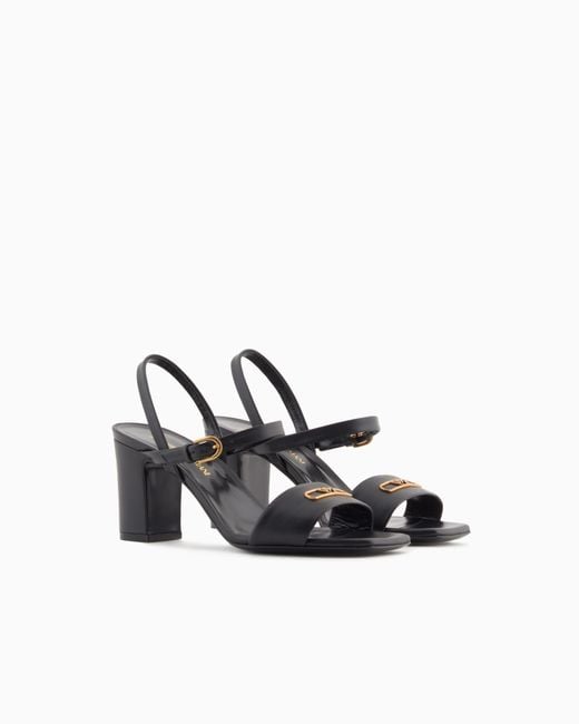 Emporio Armani White Nappa-Leather Heeled Sandals With Eagle Plate