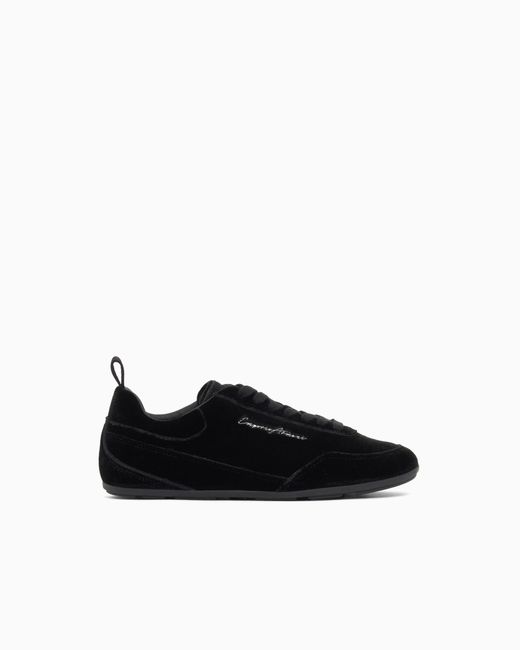 Emporio Armani Black Velvet Low-Top Sneakers With An Embroidered Side Logo