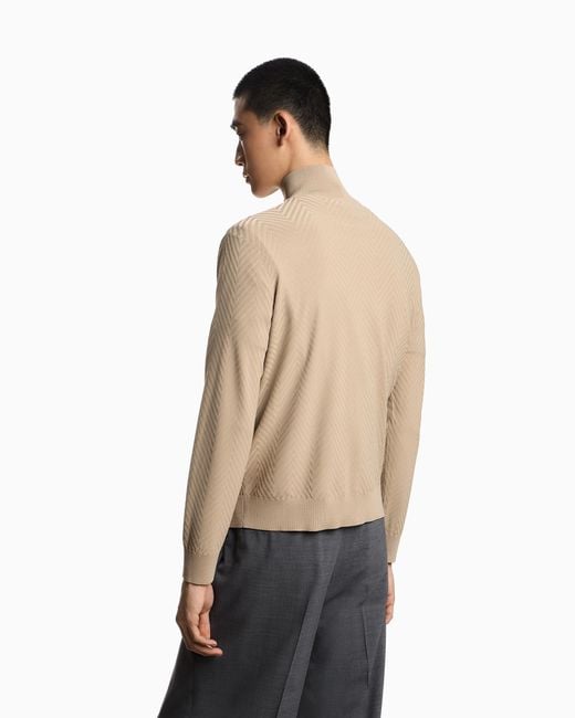 Emporio Armani Natural Icon Viscose Blend Chevron Full-Zip Cardigan for men