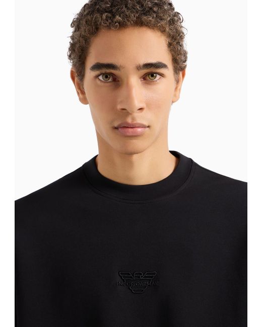Emporio Armani Black Double-jersey Sweatshirt With Matching, Embossed Embroidered Micro Logo for men