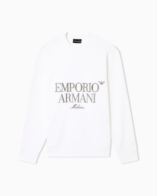 Emporio Armani White French Terry Jersey Sweatshirt With Embroidered Logo for men