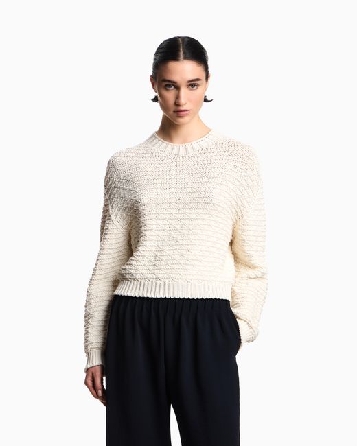 Emporio Armani White Icon Jumper With Links-Stitch Knit And 3D Motif