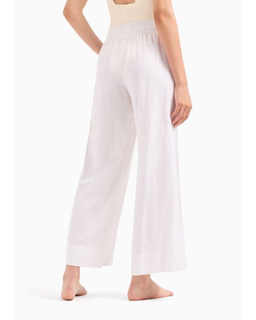 Emporio Armani White Linen And Viscose Blend Beachwear Trousers