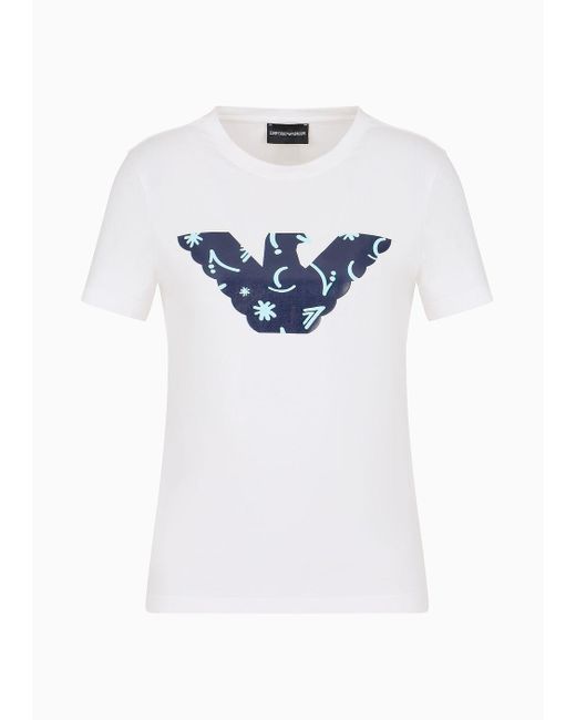 Emporio Armani White Asv T-shirt Aus Bio-stretchjersey Mit Maxi-adlermuster