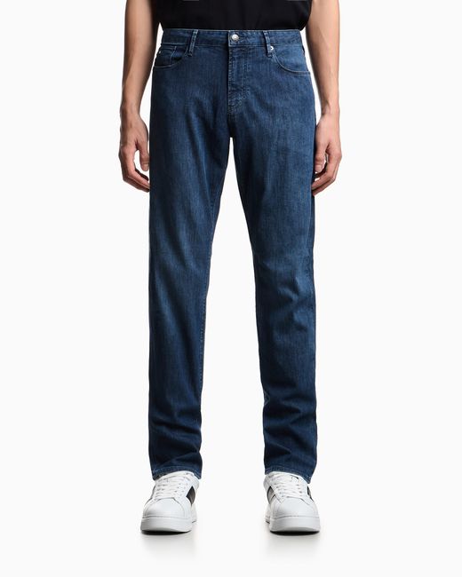 Emporio Armani Blue J06 Slim-Fit, Lightly Worn-Look 8-Oz Denim Jeans for men