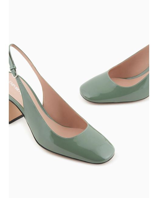 Emporio Armani Green Patent Leather Slingback Court Shoes