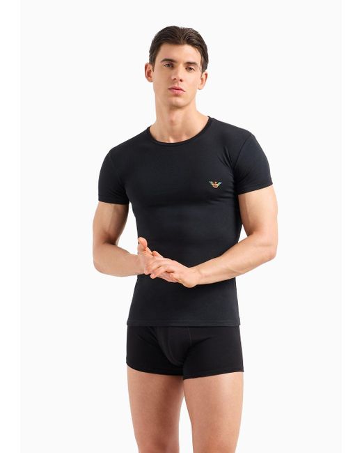Emporio Armani Black Slim-fit Loungewear T-shirt With Rainbow Logo Print for men