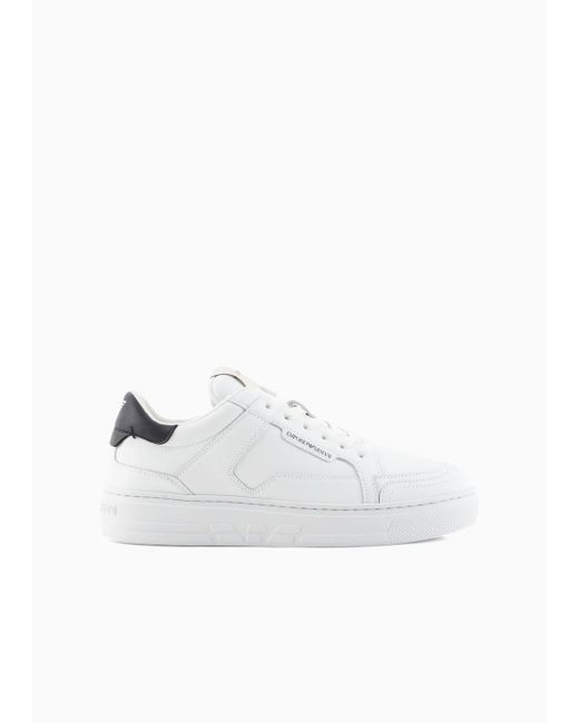 Emporio Armani White Leather Sneakers With Back Eagle