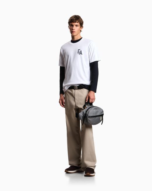 Emporio Armani White Eagle Club Organic Jersey T-Shirt With Print for men