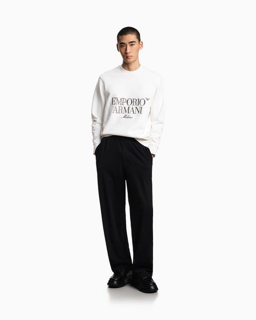 Emporio Armani White French Terry Jersey Sweatshirt With Embroidered Logo for men
