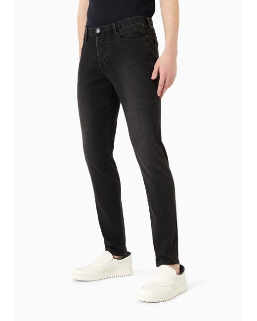 Jeans J11 Slim Fit In Denim Extra Comfort Misto Modal di Emporio Armani in Black da Uomo