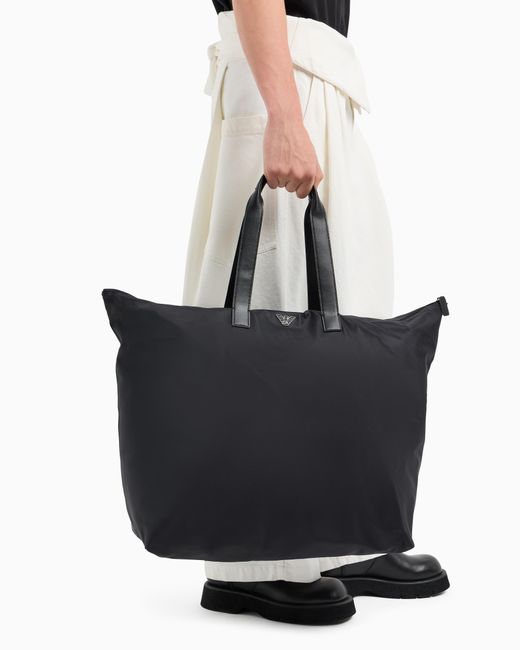 Emporio Armani Black Asv Large Recycled-Nylon Shopper Bag for men