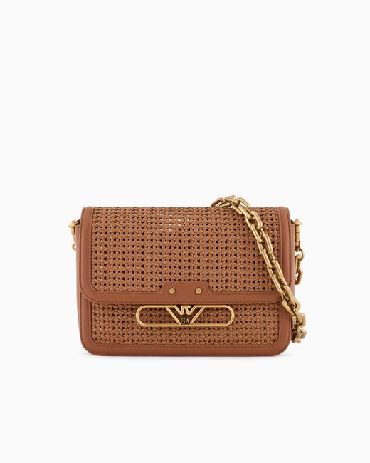 Sac À Bandoulière Tressé Avec Logo Aigle En Métal Emporio Armani en coloris Brown