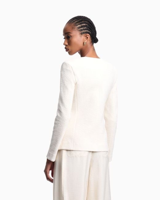 Emporio Armani White Embossed Jersey Zip-Up Jacket