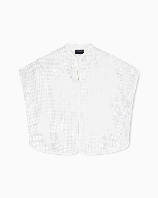 Emporio Armani White Drill Top With All-Over Micro Studs