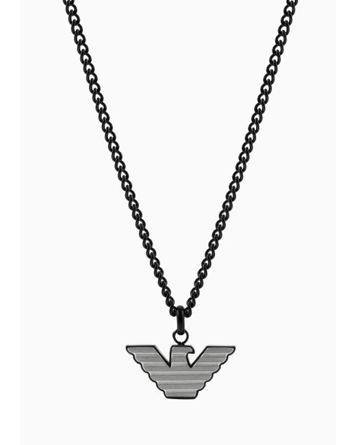 Emporio Armani White Silver And Black Stainless Steel Pendant Necklace for men