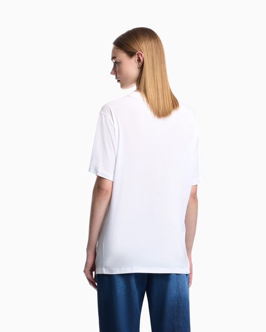 Emporio Armani White Lightweight Jersey T-Shirt With Multicolour Print