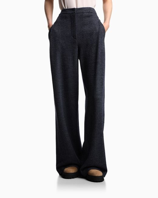 Pantalon Avec Pinces En Maille Jersey Compacte Prince-De-Galles Icon Asv Emporio Armani en coloris Blue