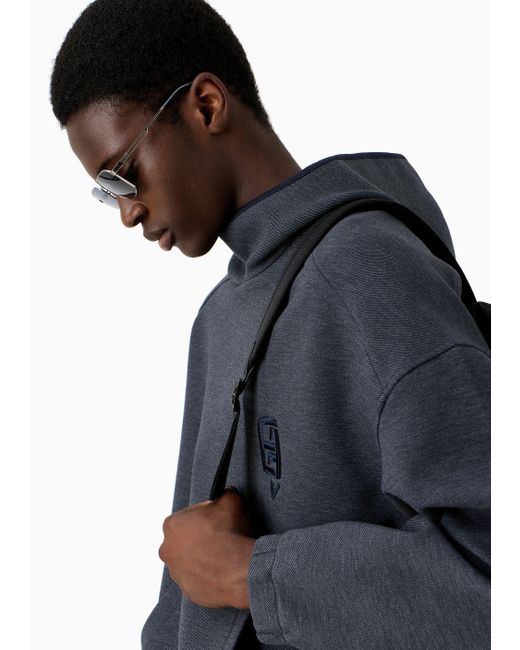 Emporio Armani Gray Comfortable Hooded Sweatshirt In Technical Jersey Ea Logo Embroidery for men