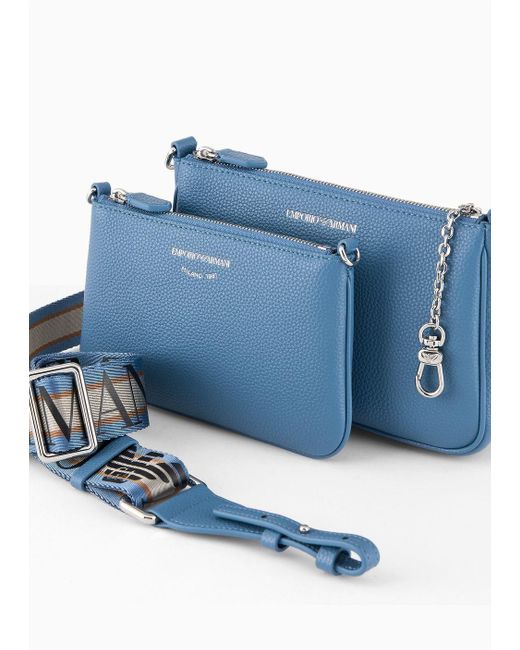 Emporio Armani Blue Deer-print Double Mini Bag With Shoulder Strap