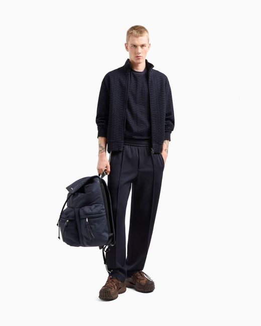 Camiseta En Punto De Mezcla De Lyocell Con Inscripción Flocada Integral Asv Emporio Armani de hombre de color Blue