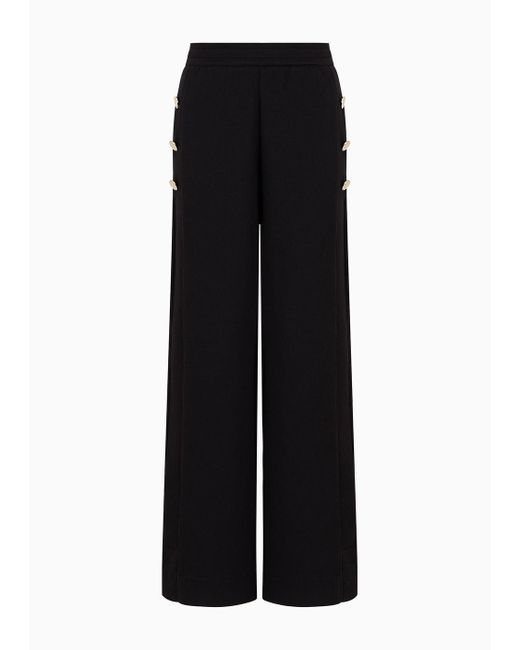 Pantalon Palazzo En Double Jersey Avec Boutons Dorés Emporio Armani en coloris Black