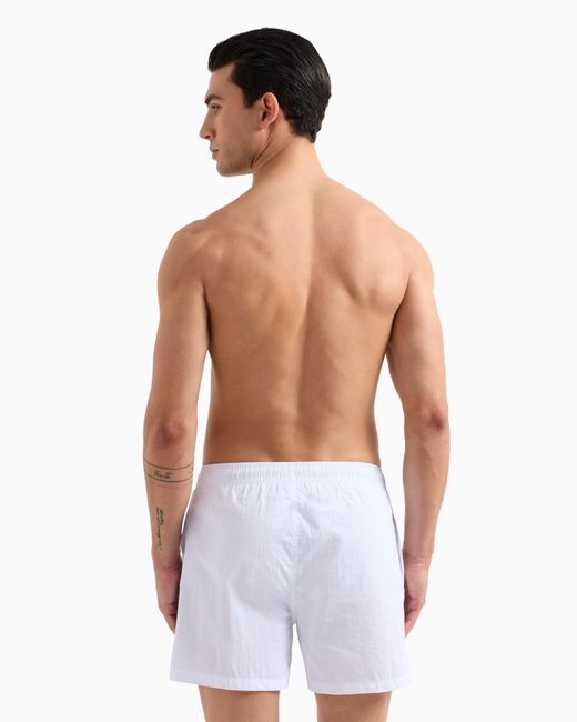 Emporio Armani White Swim Shorts With Vertical Logo Embroidery for men