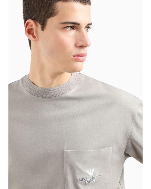 T-shirt Over Fit In Jersey Heavy Con Tasca E Ricamo Logo A Rilievo di Emporio Armani in Gray da Uomo