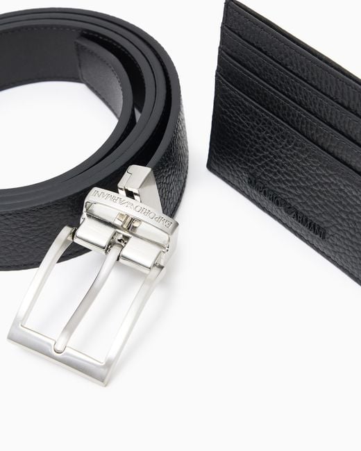 Emporio Armani White Gift Box With Tumbled-Leather Belt And Card Holder for men