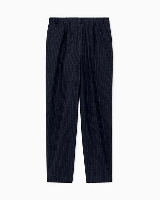 Emporio Armani Blue Pinstripe Wool Blend Pants Signature Capsule