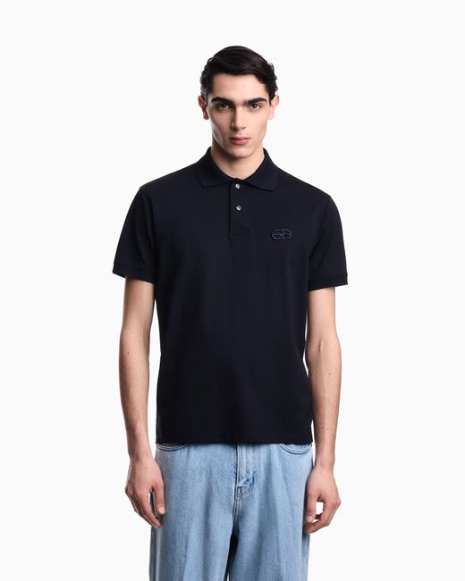Emporio Armani Blue Jersey Polo Shirt With Embossed Ea Logo Embroidery for men