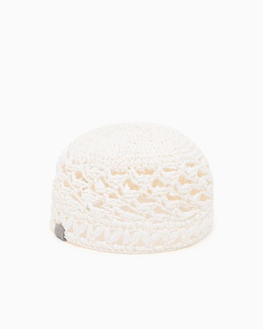 Emporio Armani White Crochet Cap