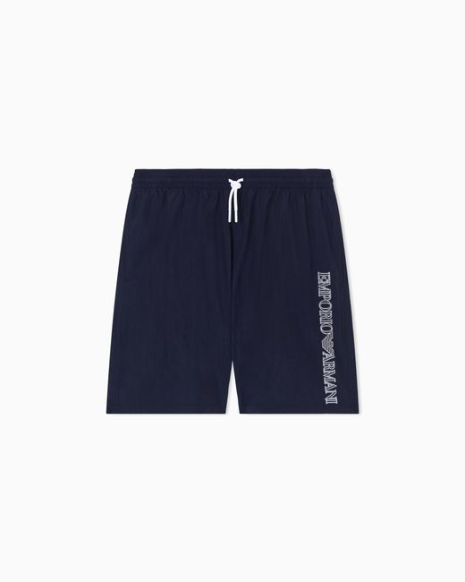 Emporio Armani Blue Bermuda Shorts With Stitched Logo Embroidery for men