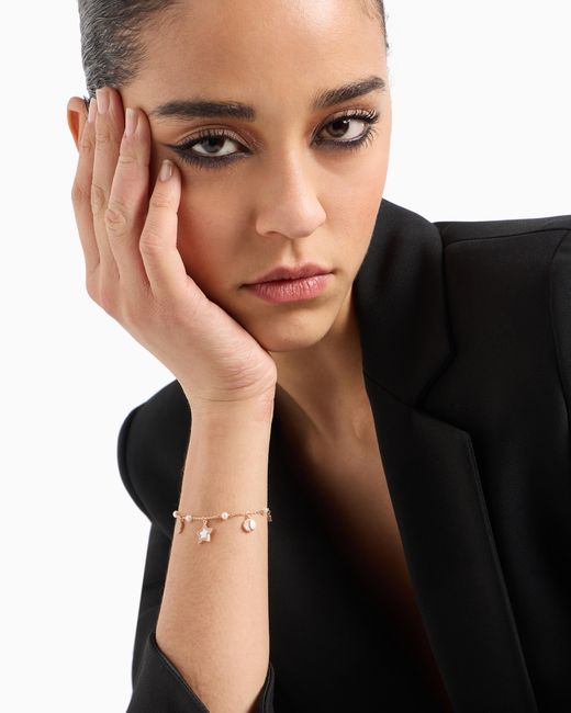 Emporio Armani White Rose-Tone Brass Station Bracelet