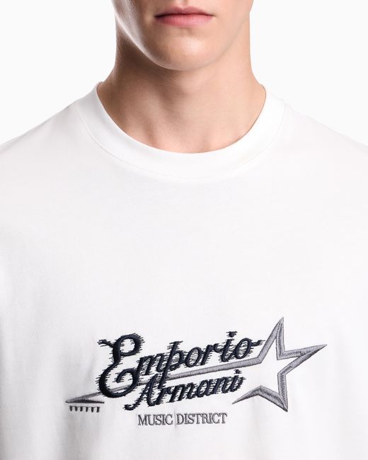 Emporio Armani White Heavy Jersey T-Shirt With Embroidered Logo for men