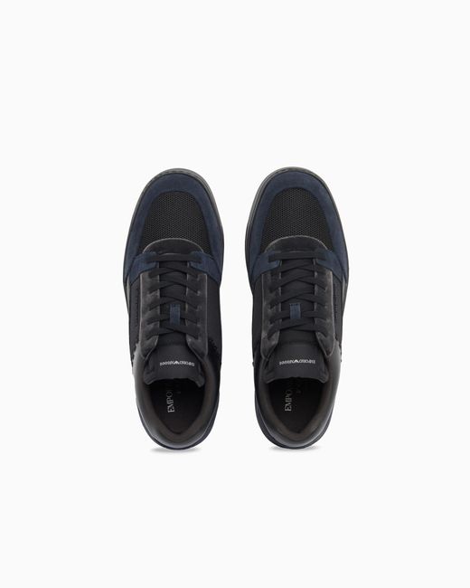 Emporio Armani Blue Sneakers Low-Top With Suede And Mesh Upper And Rubber Sole for men