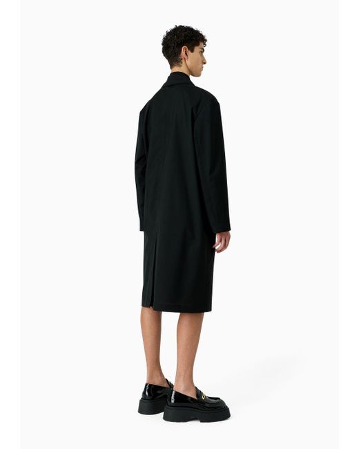 Emporio Armani Black Asv Water-repellent And Wind-proof Trench Coat In Sustainable Virgin-wool Technical Fabric for men