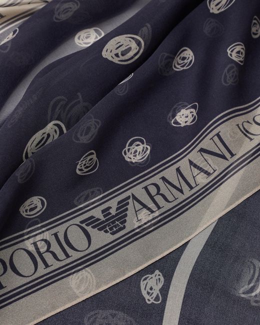 Emporio Armani Blue Pure Silk Foulard With An Icon All-Over Abstract Pattern