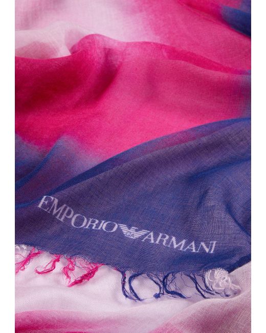 Emporio Armani Pink Silk-blend Modal Stole With Multicoloured Frame Print