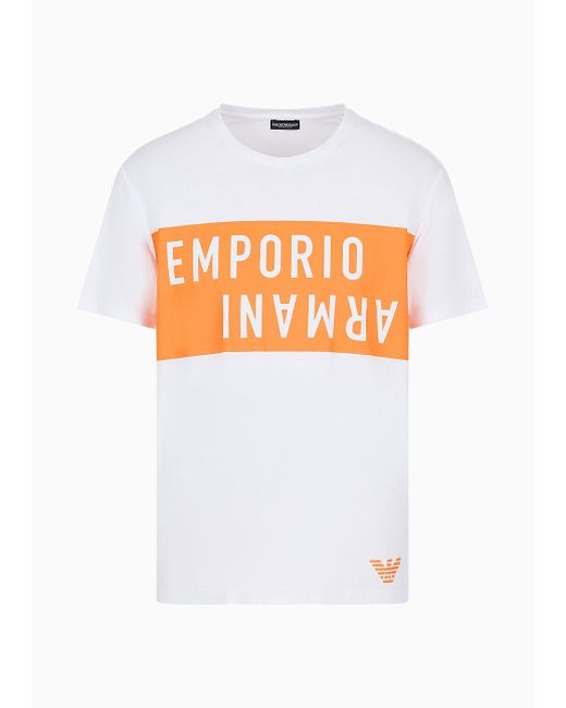 Emporio Armani Beachwear-t-shirt Aus Jersey Mit Markantem Logo-print in White für Herren